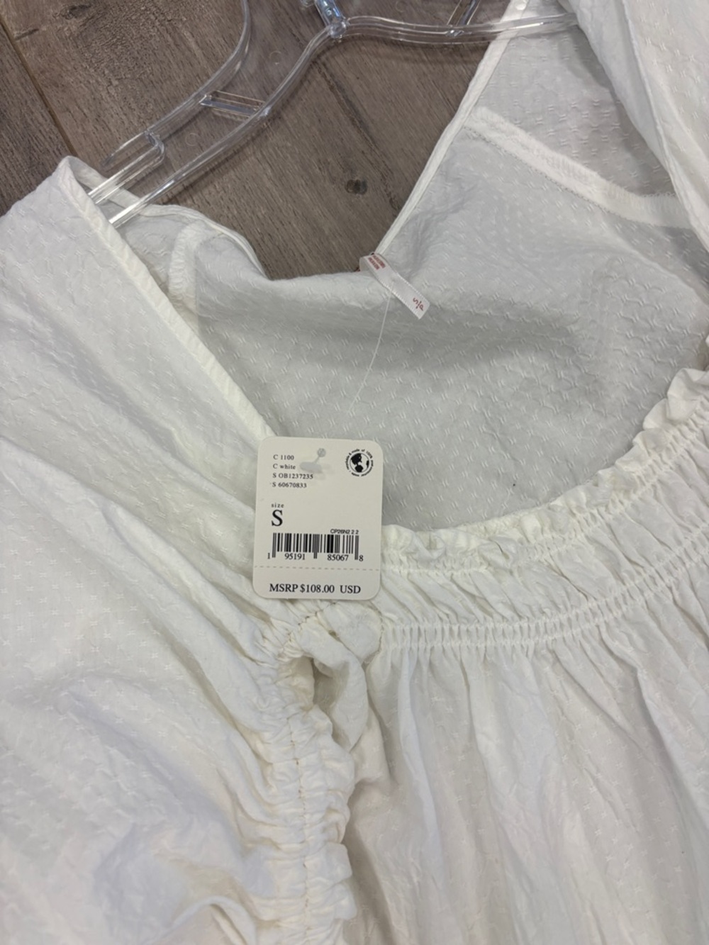 FREE PEOPLE White Puff Long Sleeve Ruched Brynn Tunic Top Voile Mini Dress - Picture 3 of 3